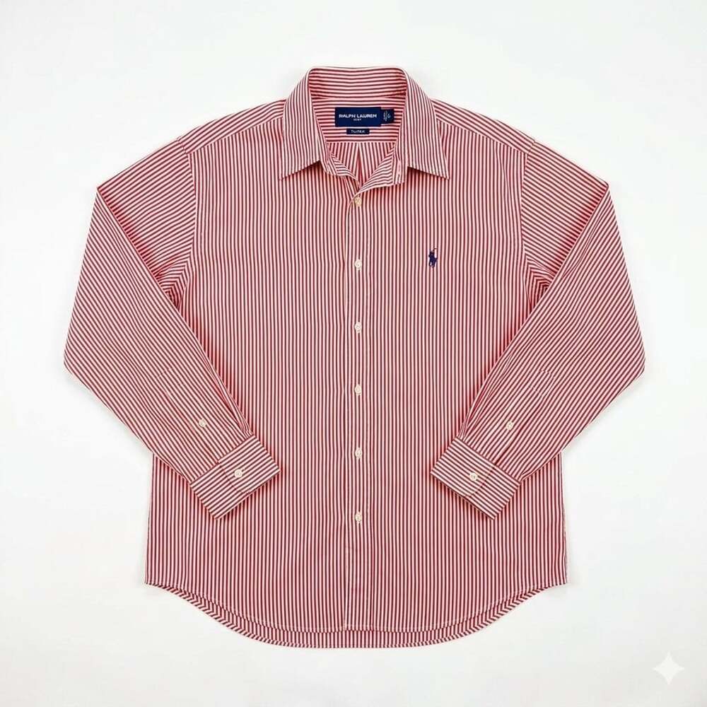 Ralph Lauren Golf Tilden Button-Down Shirt Size L Red White Striped